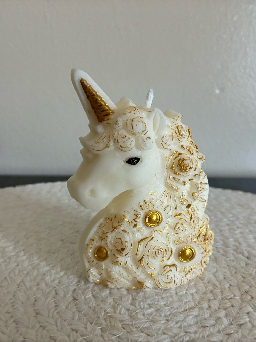 Ivory Unicorn Candle with Gold Accents